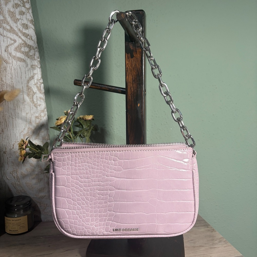 Like Dreams Shoulder Bag Womens Small Pink Croc Embossed Chain Strap Baguette